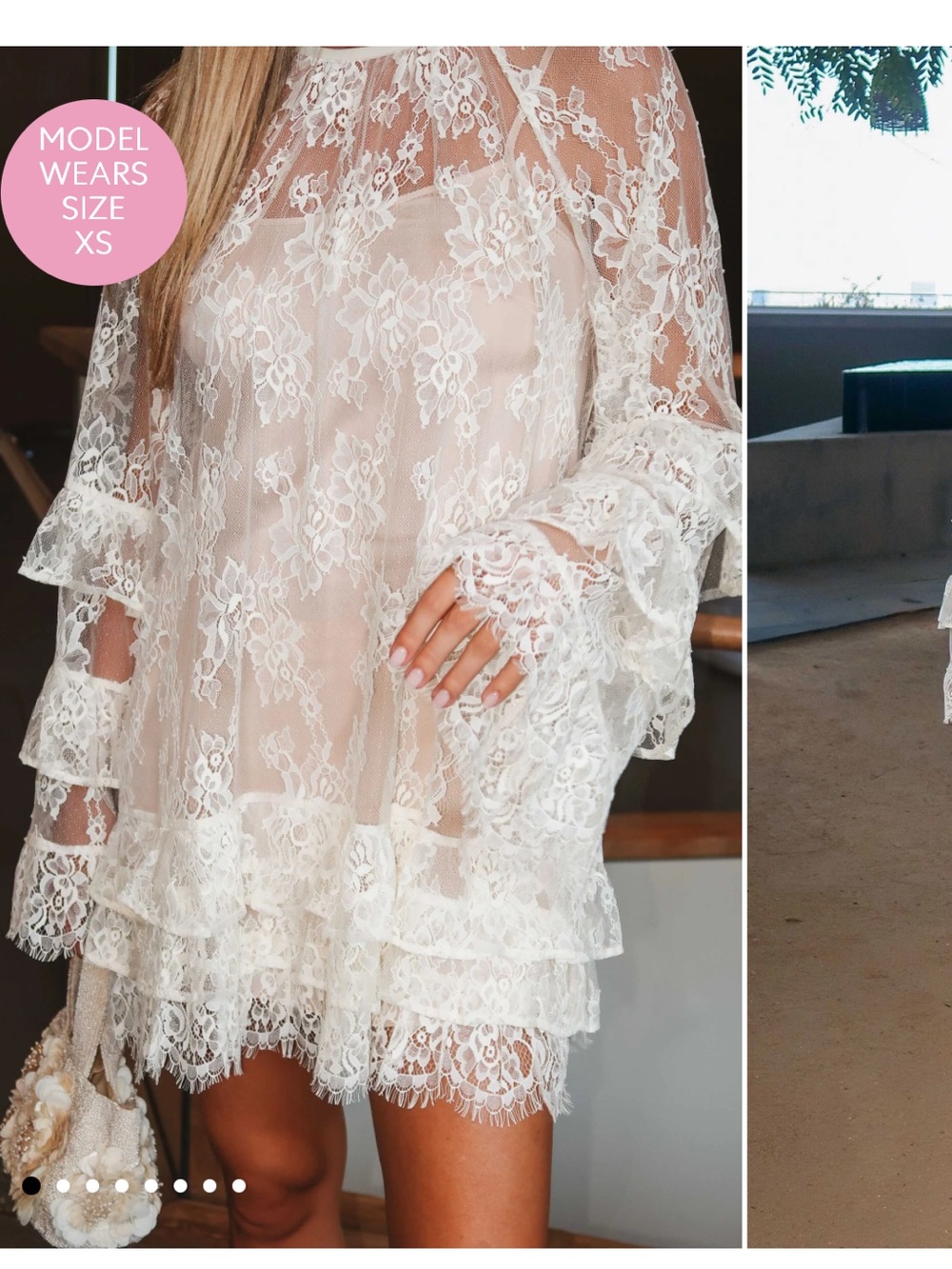 Sheer White Lace Tiered Mini Dress - Show me your mumu NEVER WORN!